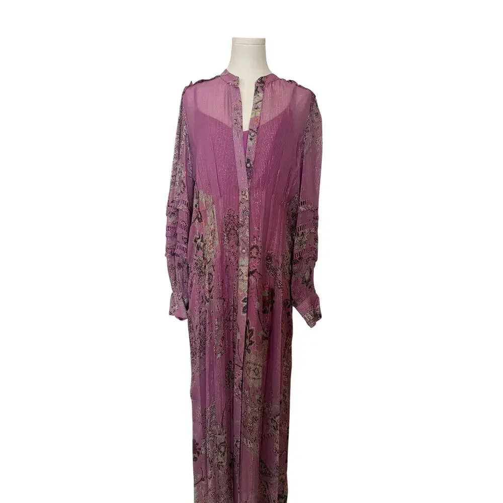 Hermant & Nandita Mavi Kaftan Dress Orchid Purple w/Metallic Thread & Details -M - Picture 2 of 11